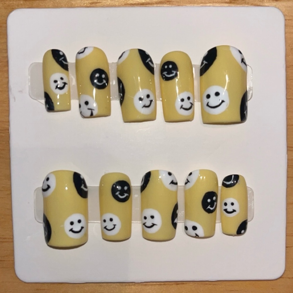 Yellow and Black Smiley Face Press-On Nails
